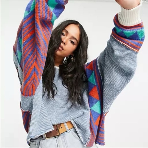 Free People Love Triangle Crop Oversized Sweater Medium - Picture 1 of 12